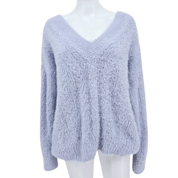 Lucky Brand Furry Oversized V-Neck Pullover Sweater XS - Picture 1 of 7